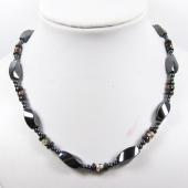 Mens Magnetic Hematite 8x12mm Twist Beads withPurple Cloisonne Strands Necklace